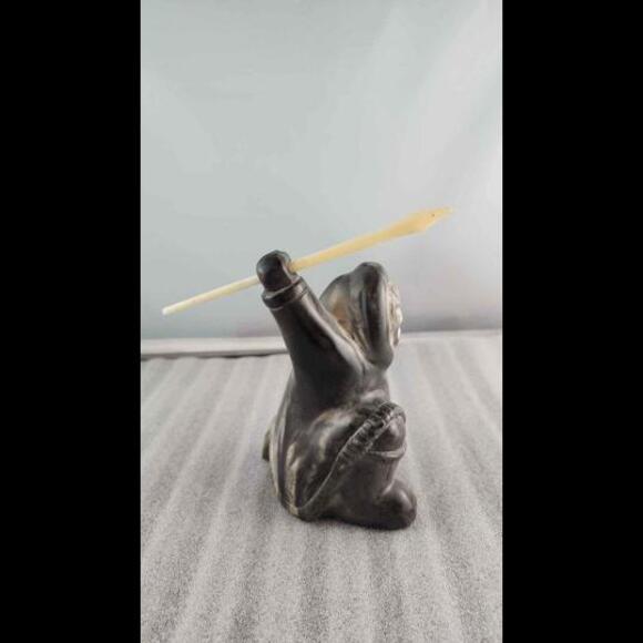 Inuit Style Collectible - Inuit Hunter Figure with Spear 5 1/4 inches tall - Picture 3 of 3